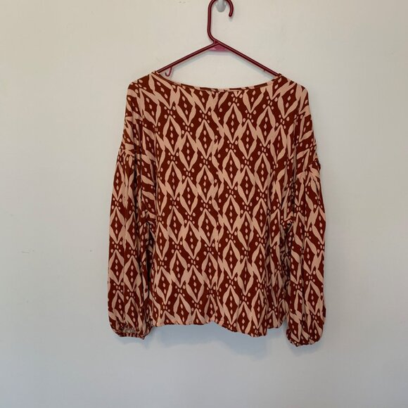 🐱 5 for $10.  NWT ELOQUII ELEMENTS BROWN & TAN SCOOP NECK TOP WITH TIE AT NECK - Picture 4 of 6